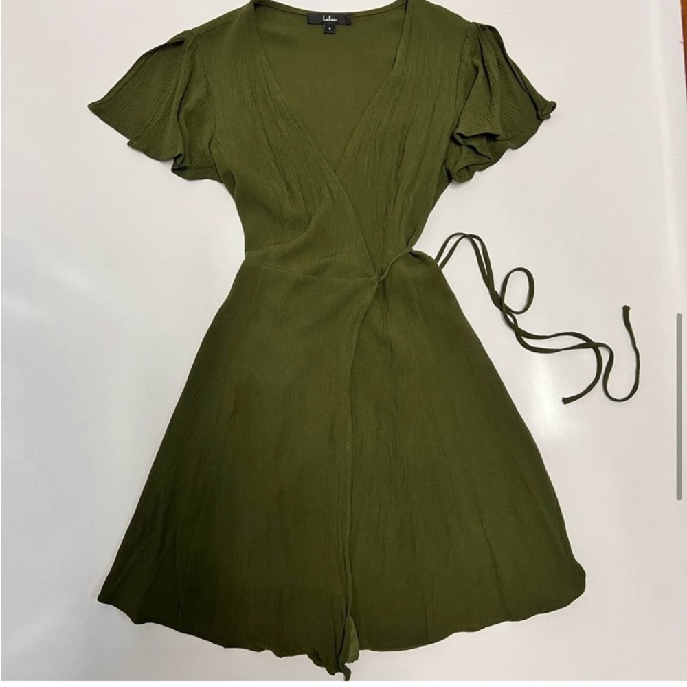 Lulu’s Harbor Point Wrap Dress in Olive Green - Picture 9 of 11
